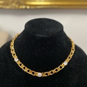 Kenneth Jay Lane Gold and Crystal chain collar necklace